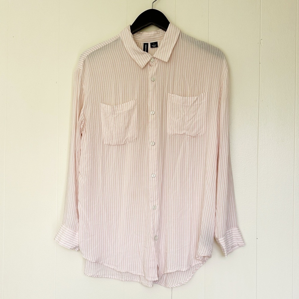 SOMETHING NAVY Pink & White Striped Button Down Shirt Small